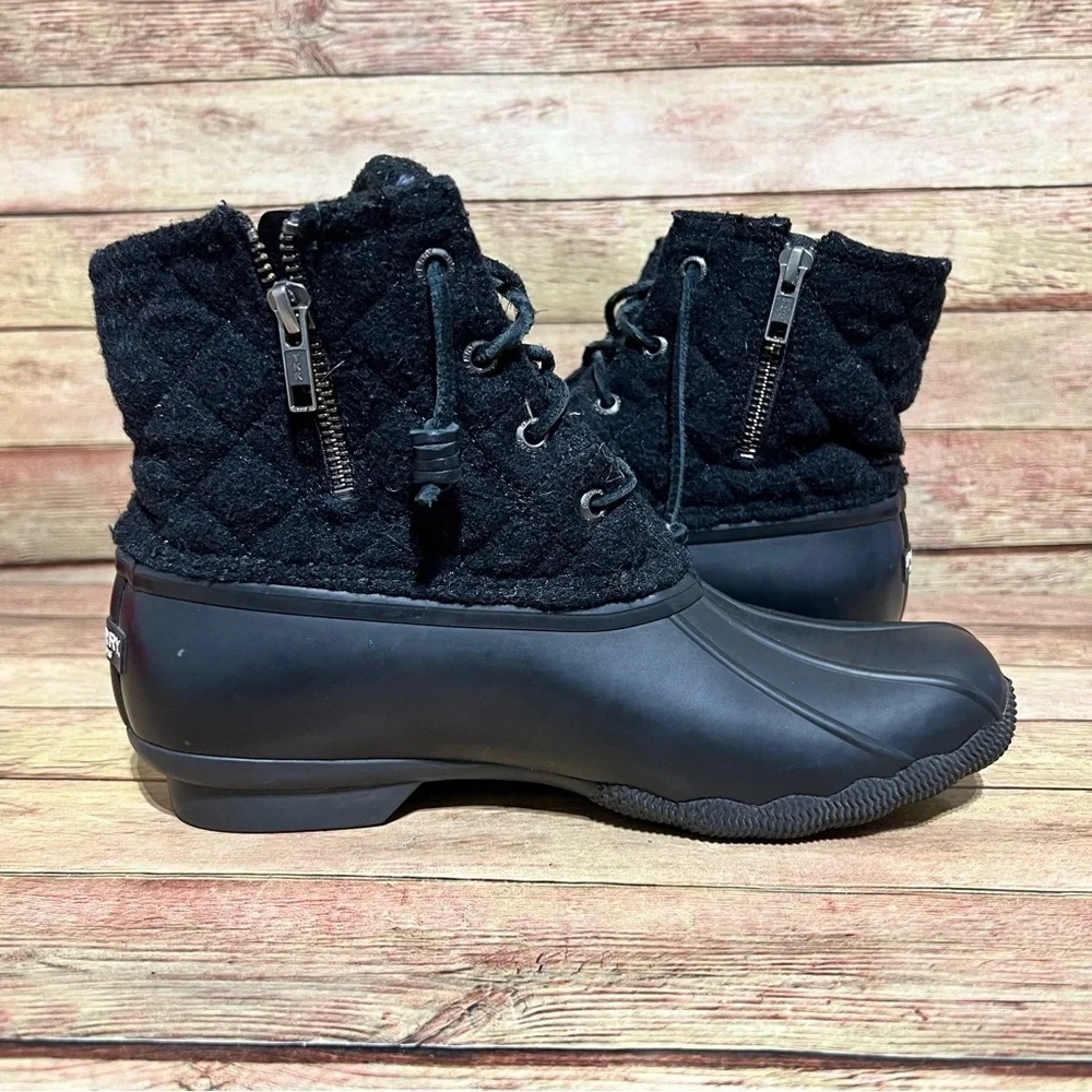 Sperry Black Wool Quilted Duck Boots - Picture 2 of 8